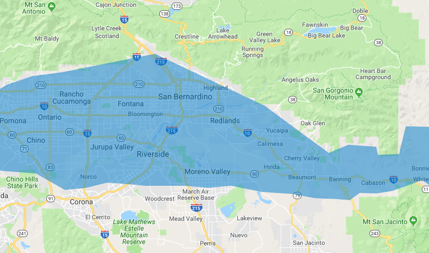 Riverside San Bernardino Business Internet Network Coverage Map